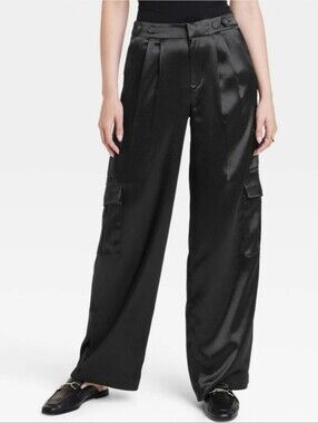 ✨5 For $25 A New Day Wide-Leg Satin Cargo Pants - Black